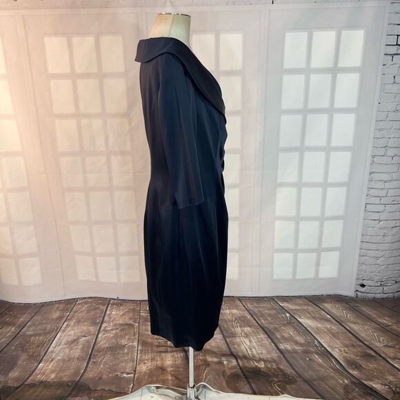 Kay Unger Navy Blue Satin Pleated 3/4 Sleeves Evening Dress Size 16 - Picture 5 of 11